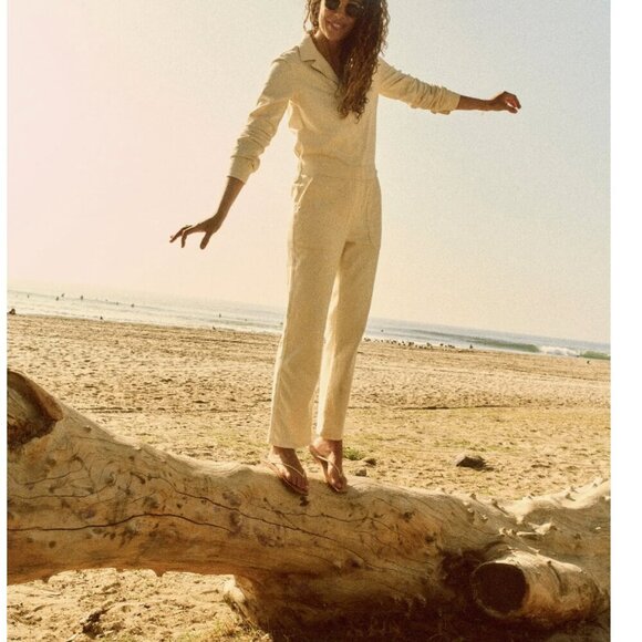 FAHERTY Overland Twill Jumpsuit Stretch Organic Cotton Natural  NWT Size S - Picture 2 of 13